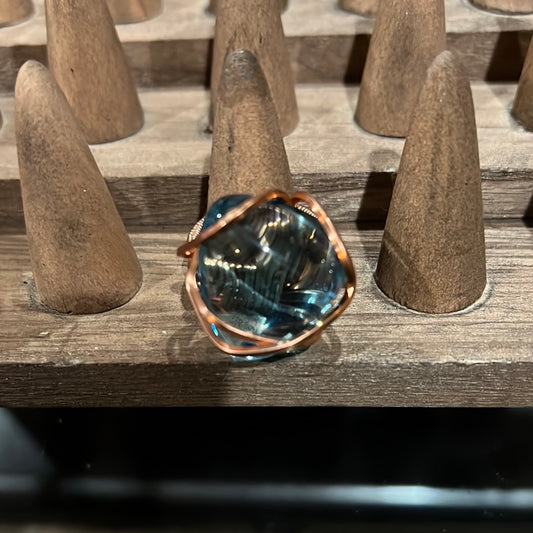 Ocean Obsidian Copper Wrapped Ring