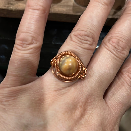 Wood Vein Jasper Copper Wrapped Ring