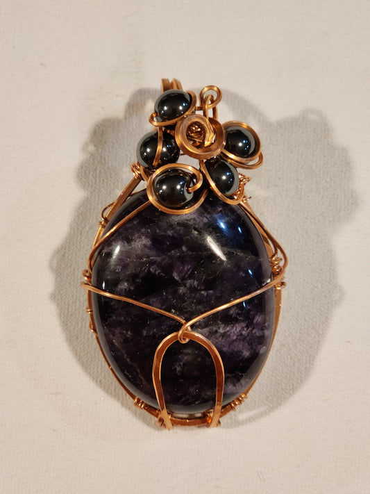 Amethyst and Hematite Copper Wrapped Pendant