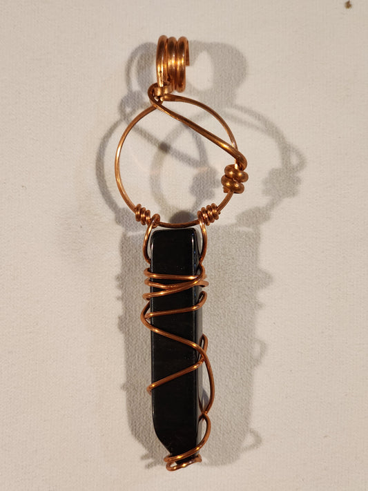 Obsidian Copper-Wrapped Circle Pendant