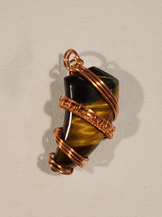 Tiger Eye Copper-Wrapped Horn Pendant