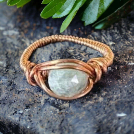 Green Aventurine Copper Wrapped Ring