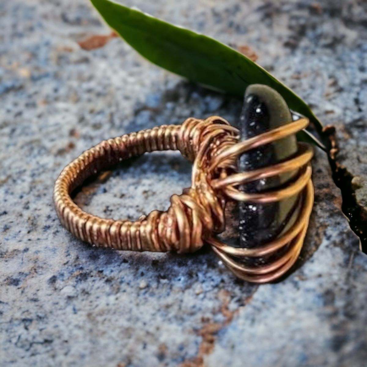 Blue Suntone Copper Wrapped Ring