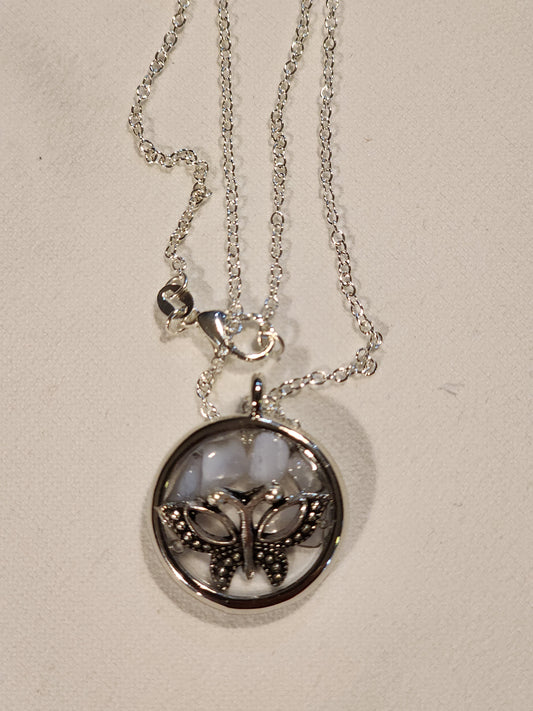 Blue Lace Agate Butterfly Necklace